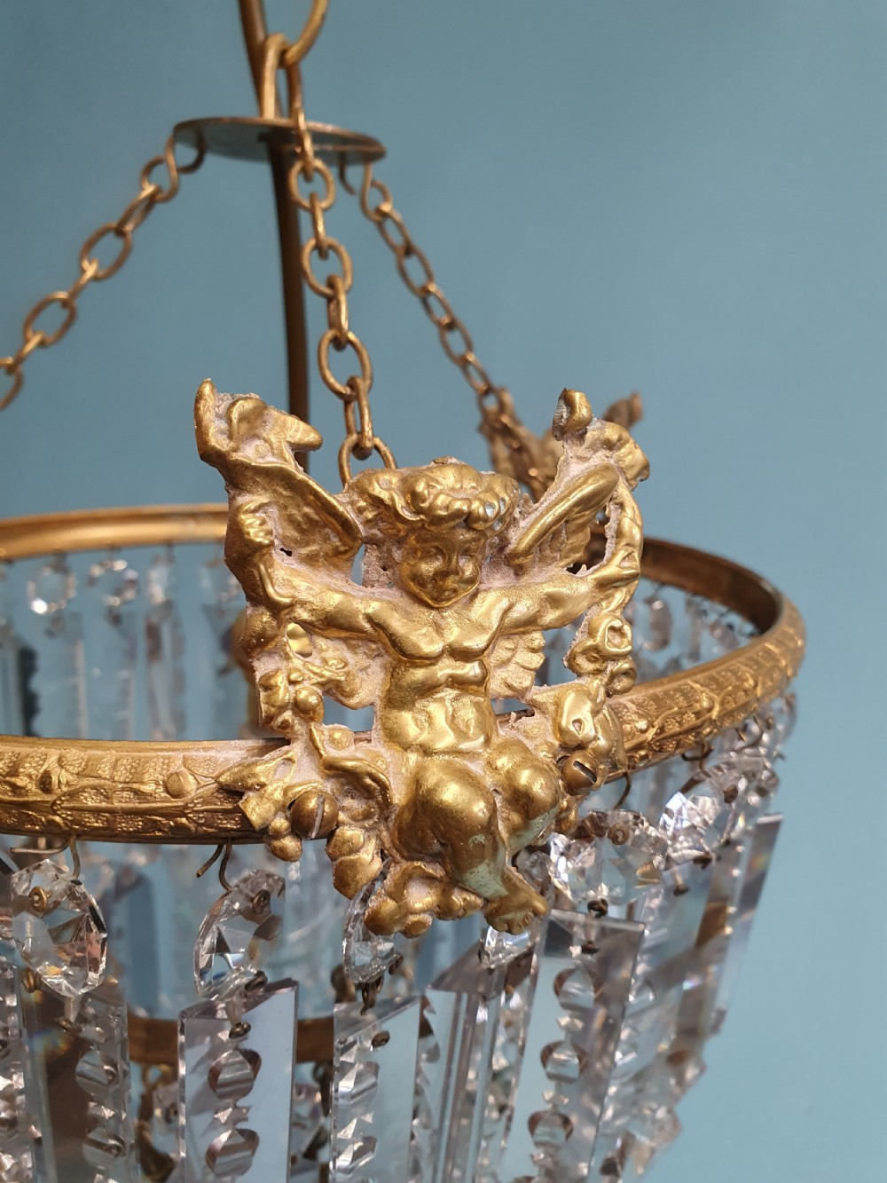 Early 20th century Luster chandelier with cherubs View V