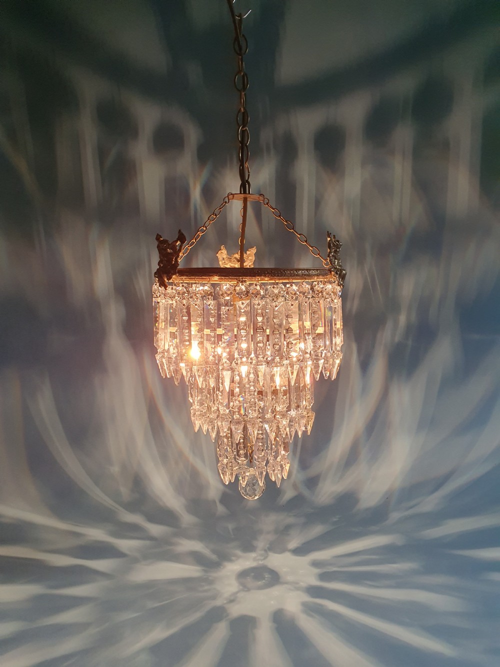 Early 20th century Luster chandelier with cherubs View VI
