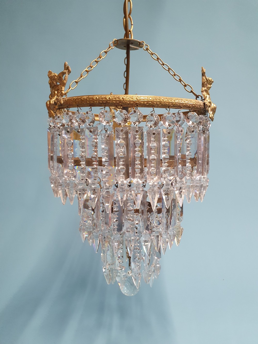 Early 20th century Luster chandelier with cherubs View VII