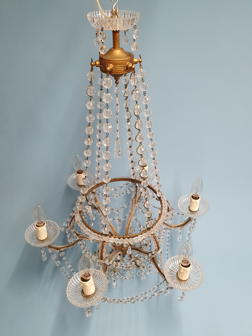 Tall chandelier with bead decoration View IX