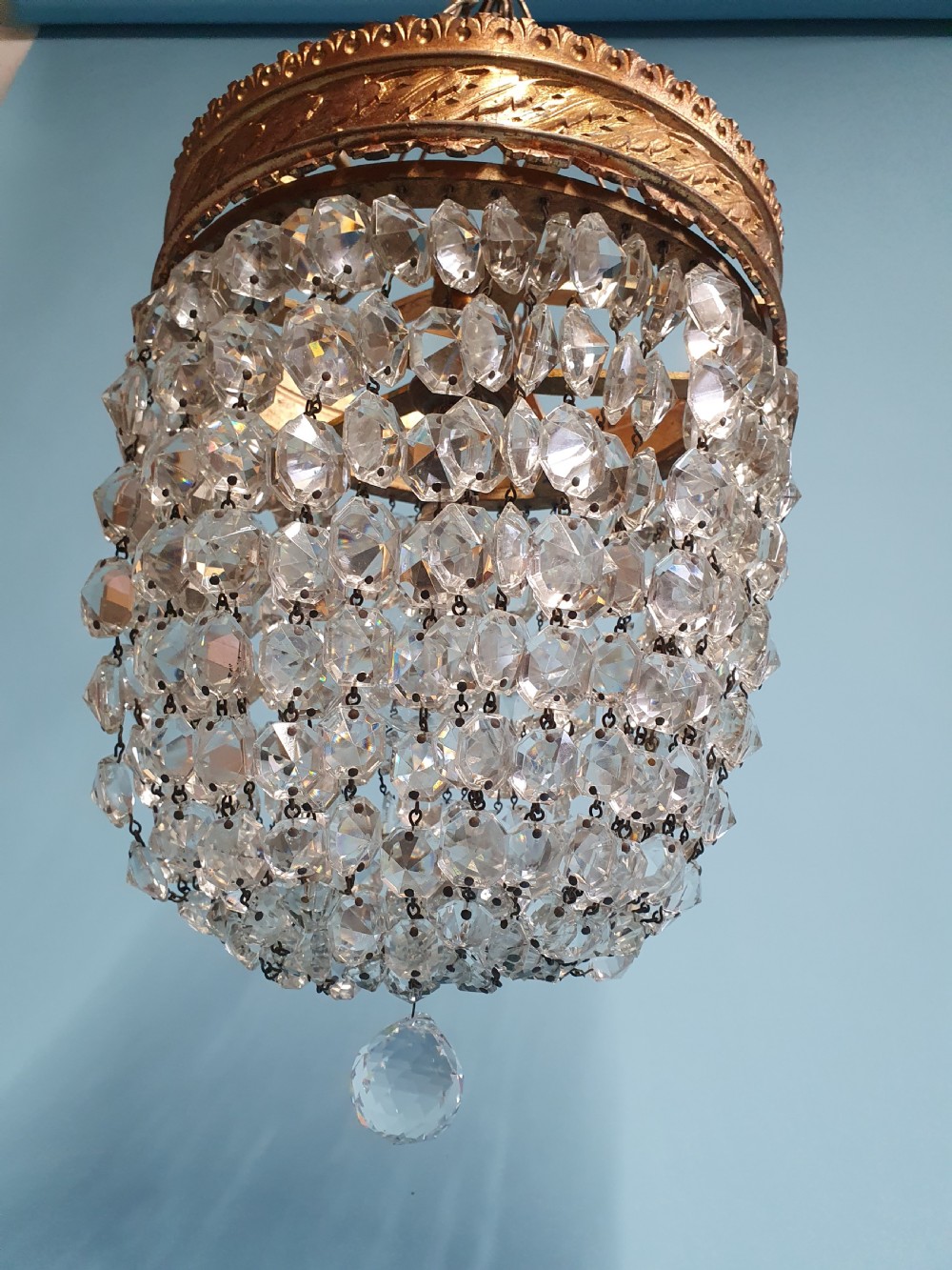 Early 20th century large bag chandelier with wide rim View II