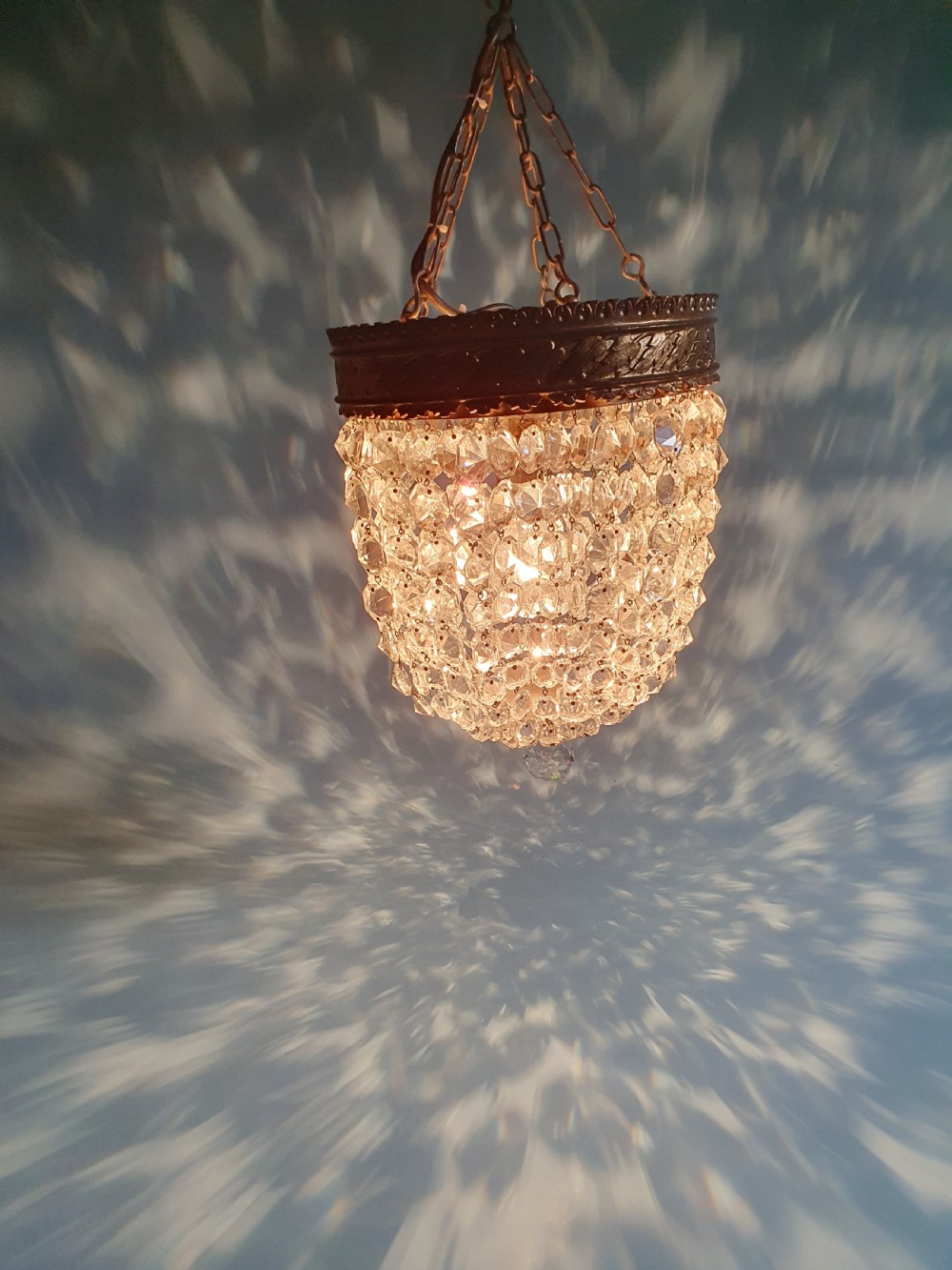 Early 20th century large bag chandelier with wide rim View III