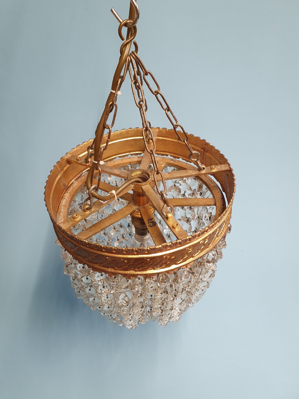 Early 20th century large bag chandelier with wide rim View VIII