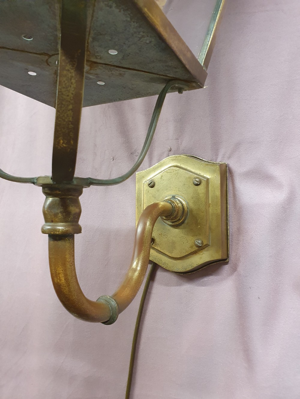 Pair of outside brass porch lights with the letters V R View III
