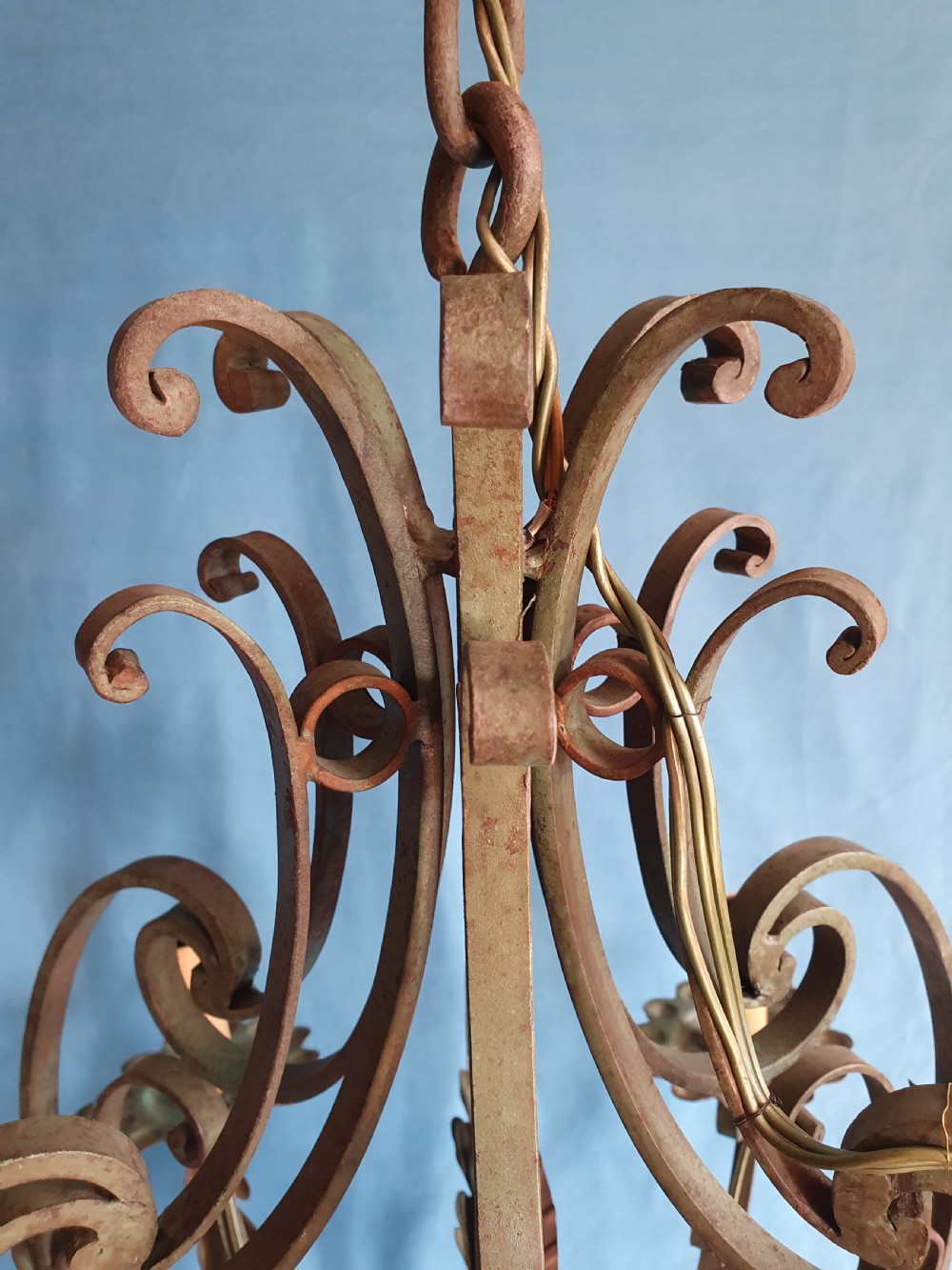Early 20th century steel c scroll green chandelier View VII