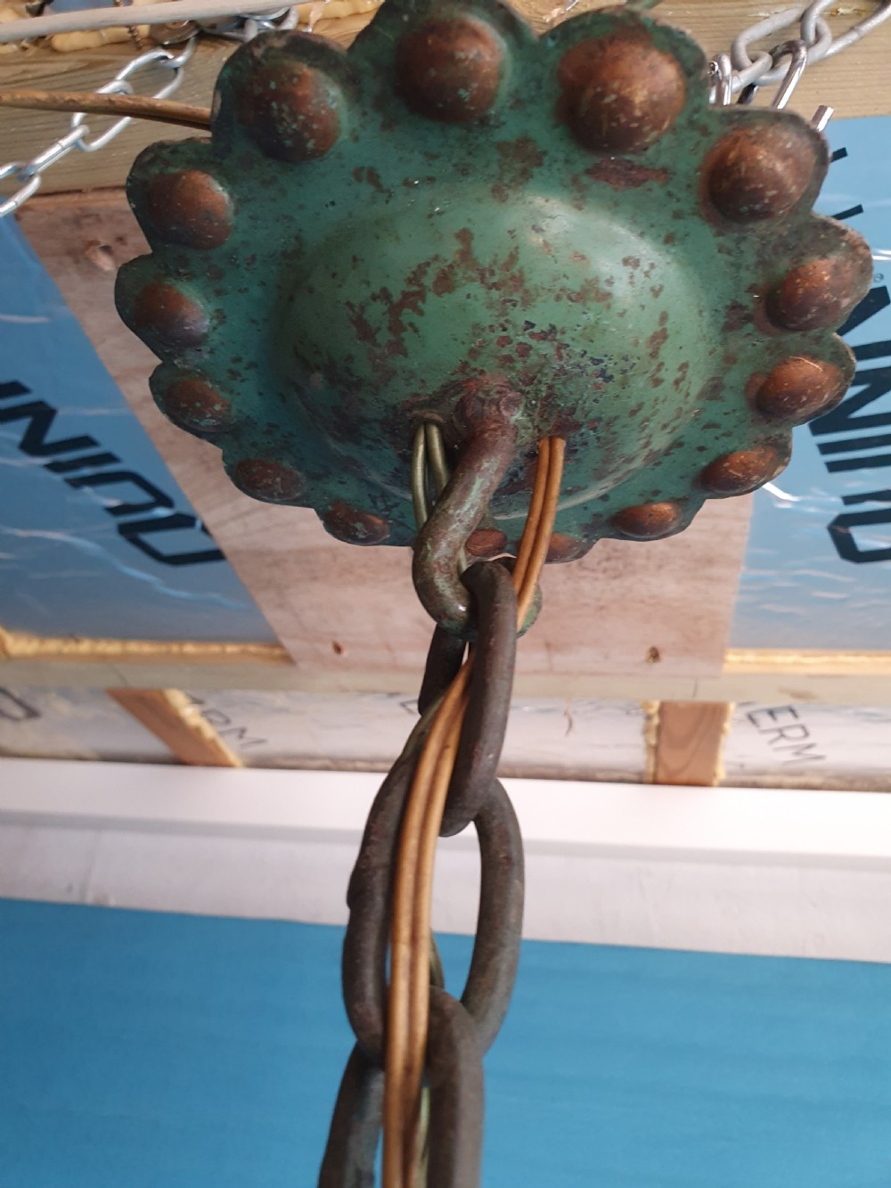 Early 20th century steel c scroll green chandelier View IX
