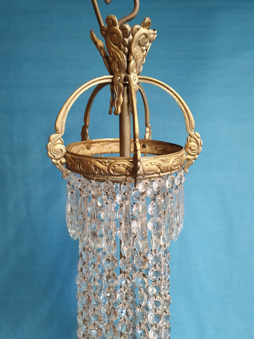 Elegant tall chandelier with six layers of spikes to the bottom View VI