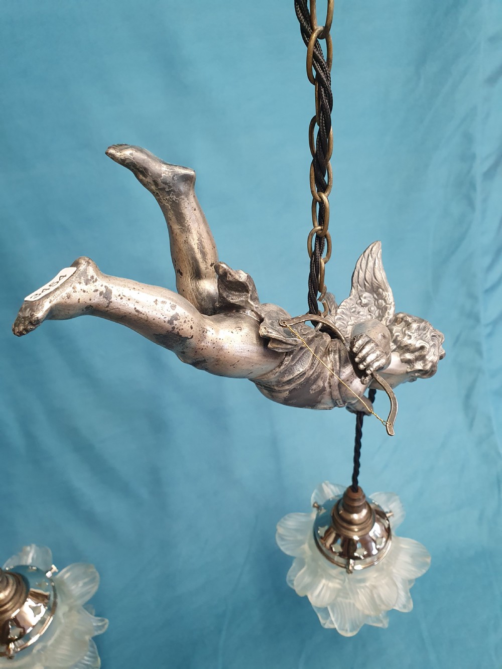 Pair of early 20th century flying cherub lights View II