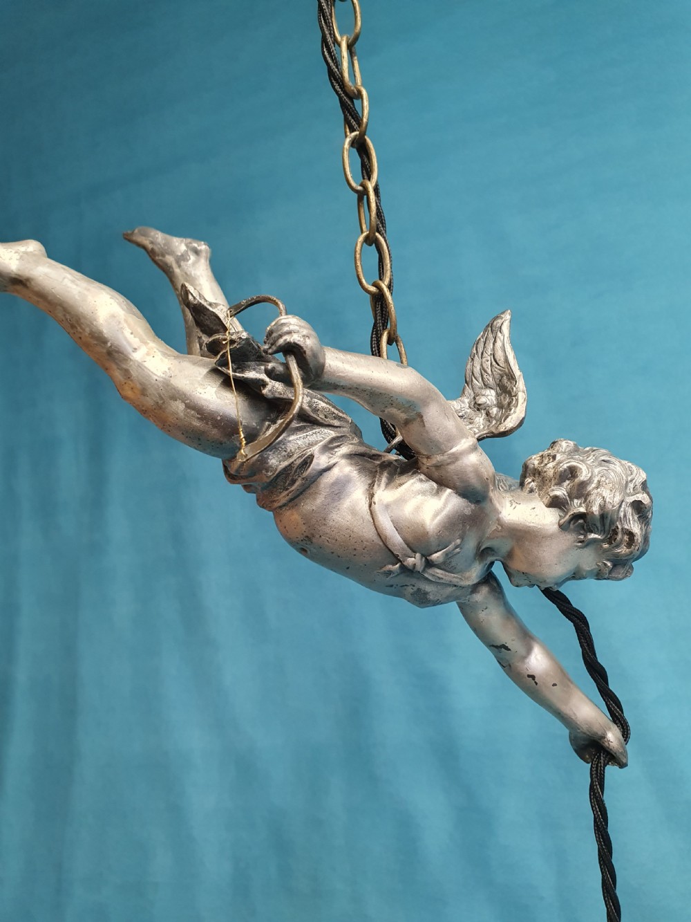 Pair of early 20th century flying cherub lights View III