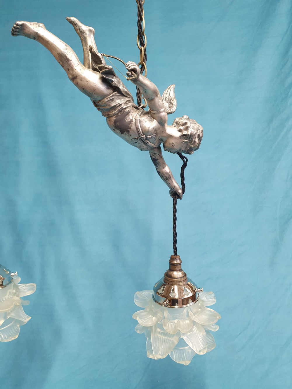 Pair of early 20th century flying cherub lights View V