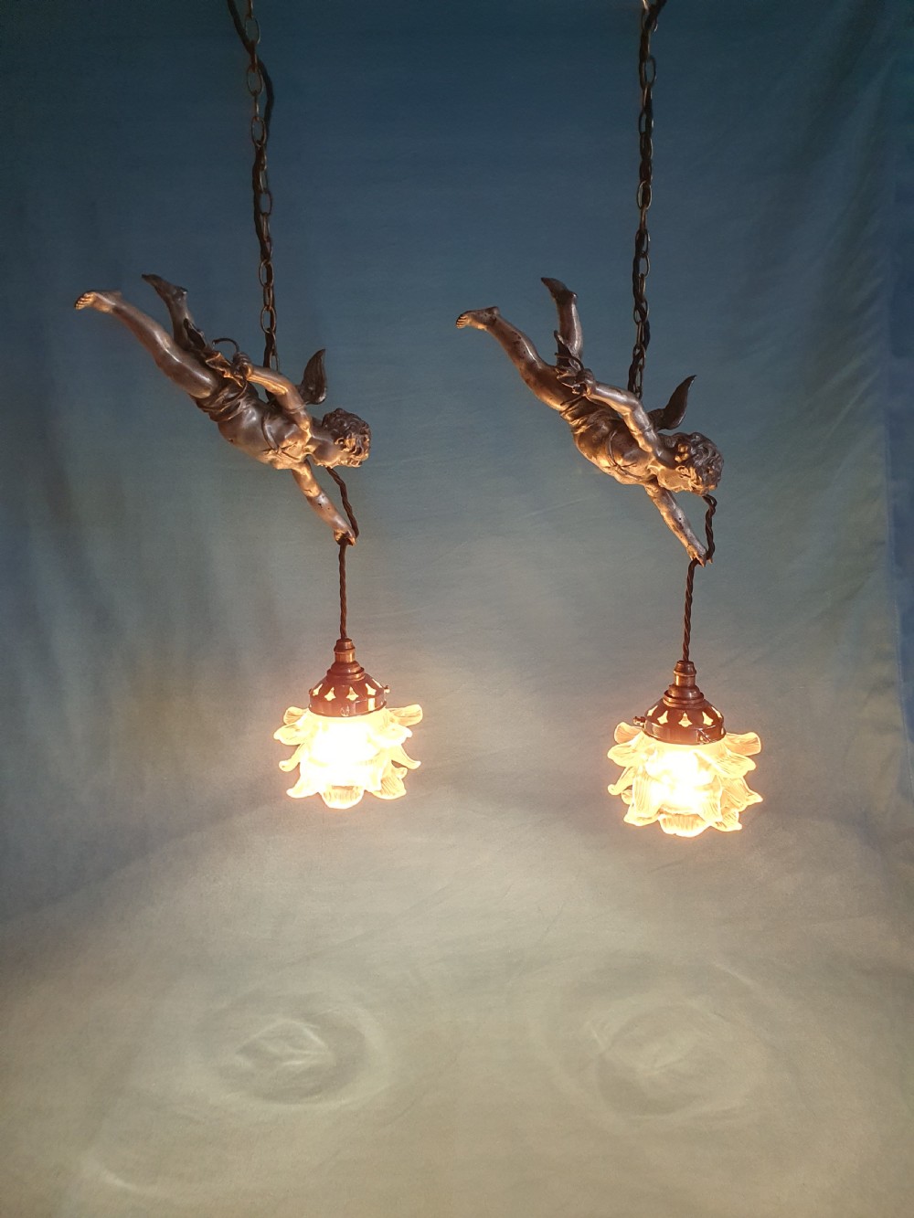 Pair of early 20th century flying cherub lights View VII