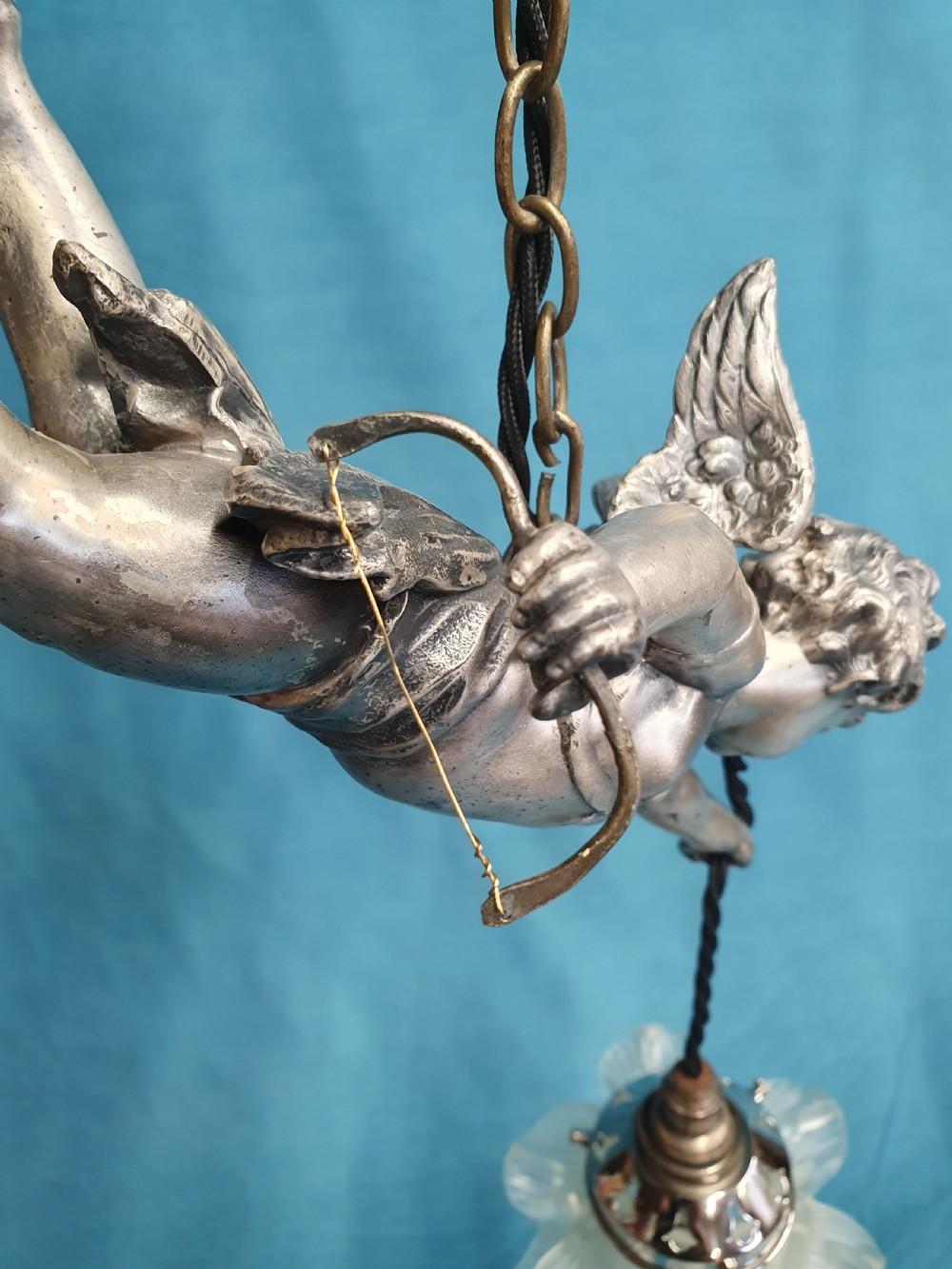 Pair of early 20th century flying cherub lights View IX