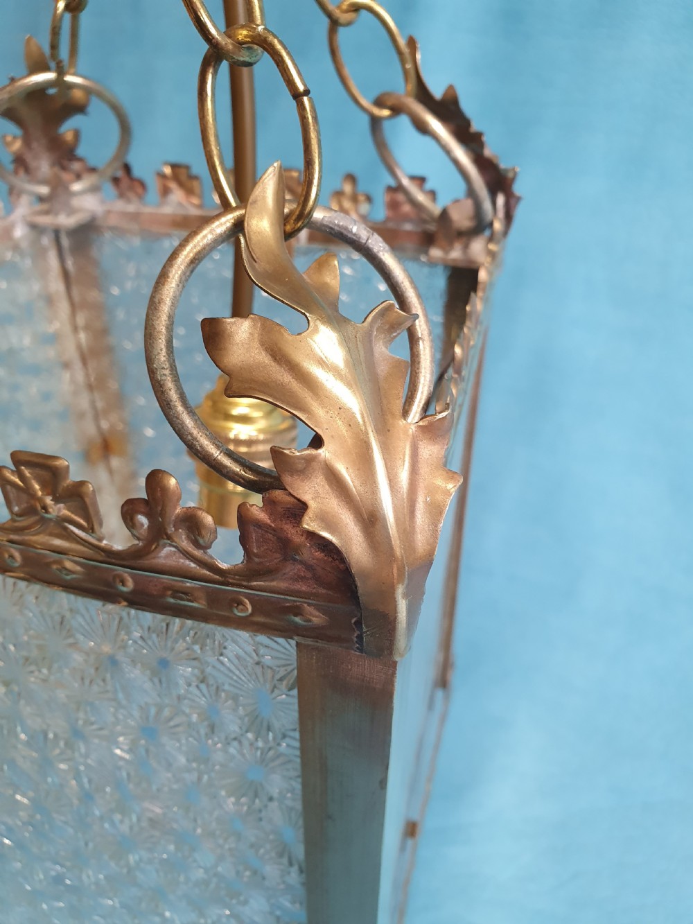 Early 20th century brass hall light with Coronet top View VI