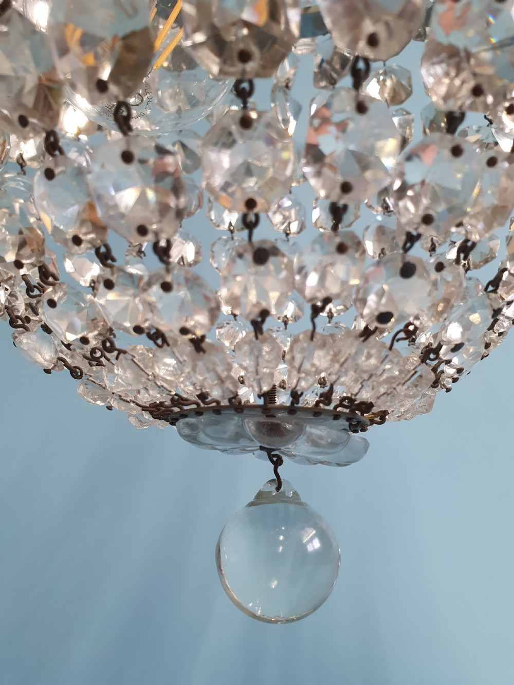 Early 20th century bag chandelier with very large glass leaf decoration 13