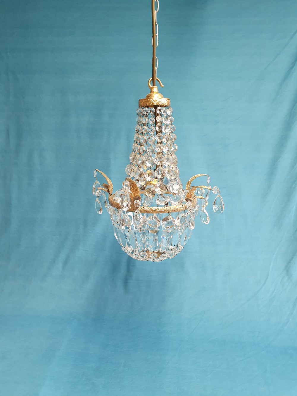 Early 20th century small swag chandelier with finials