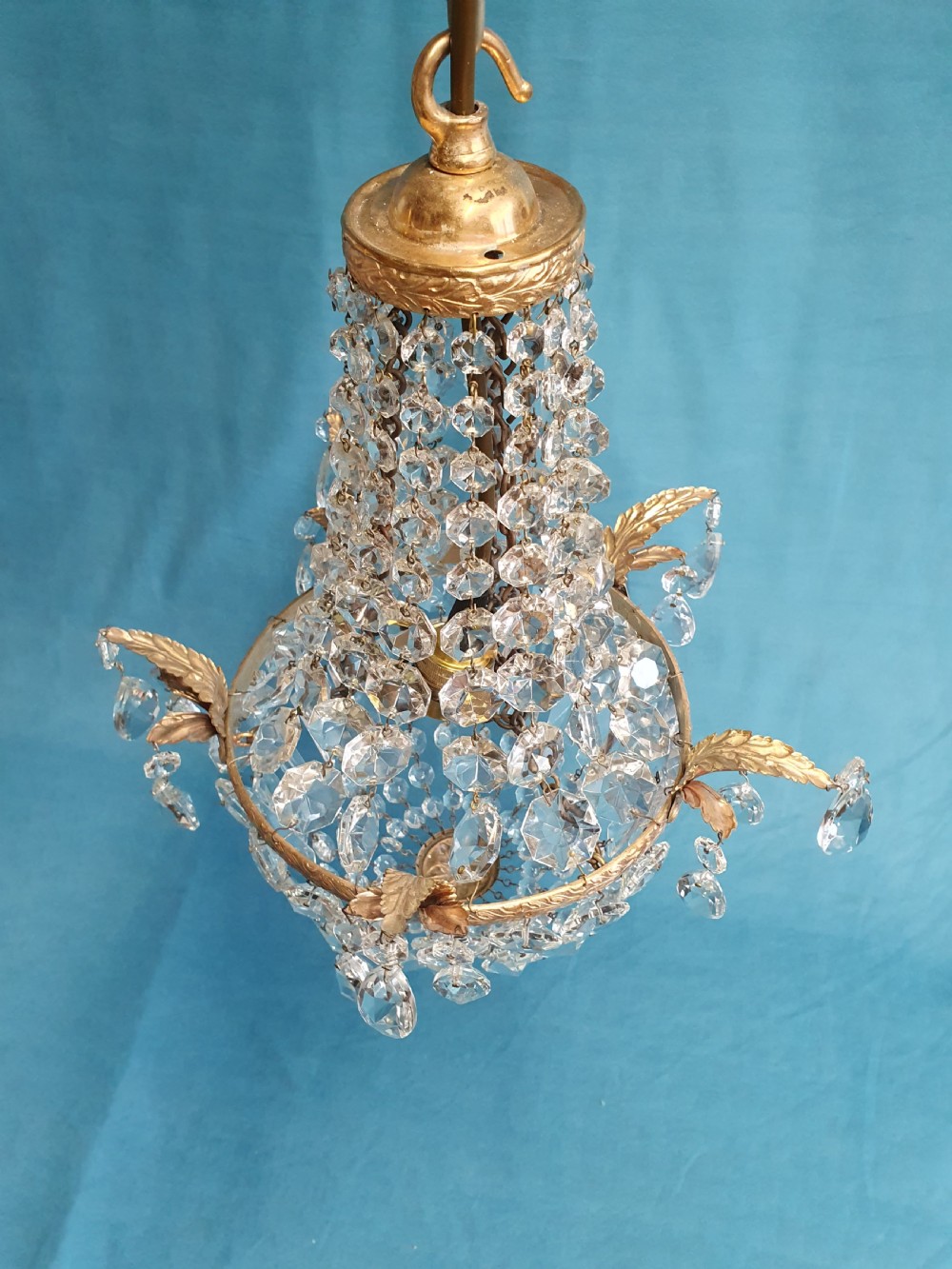Early 20th century small swag chandelier with finials View II