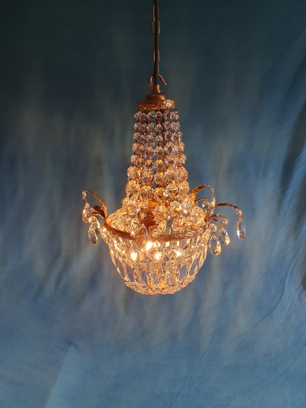 Early 20th century small swag chandelier with finials View III