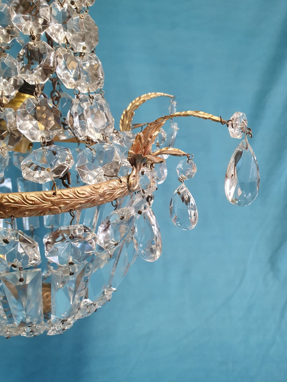 Early 20th century small swag chandelier with finials View IV
