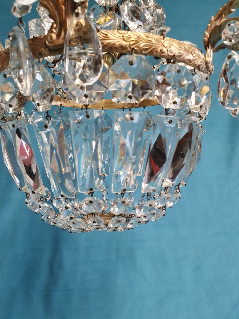 Early 20th century small swag chandelier with finials View VI