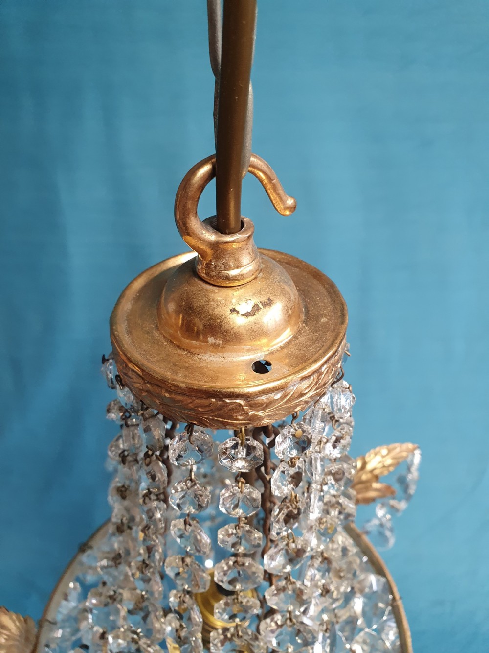 Early 20th century small swag chandelier with finials View VII