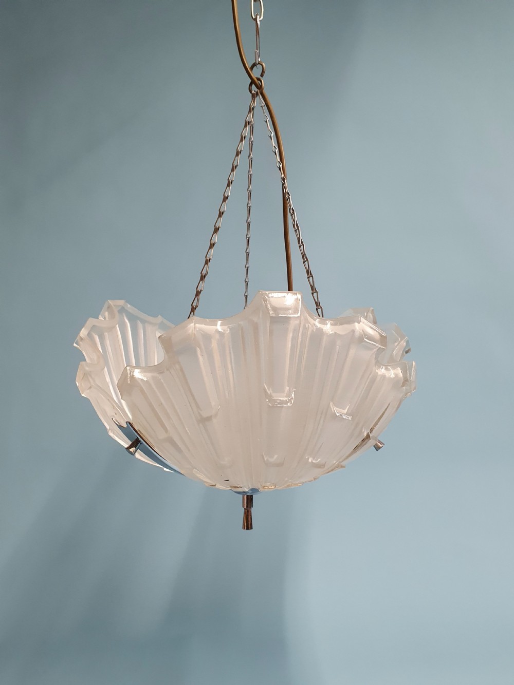 Art deco glass and chrome chandelier