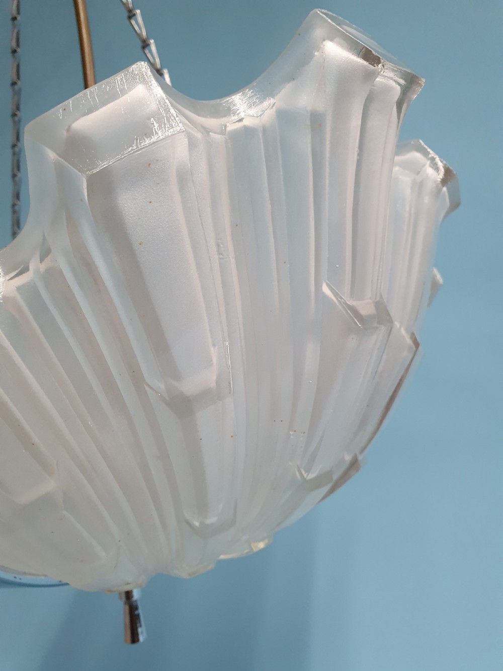 Art deco glass and chrome chandelier View II