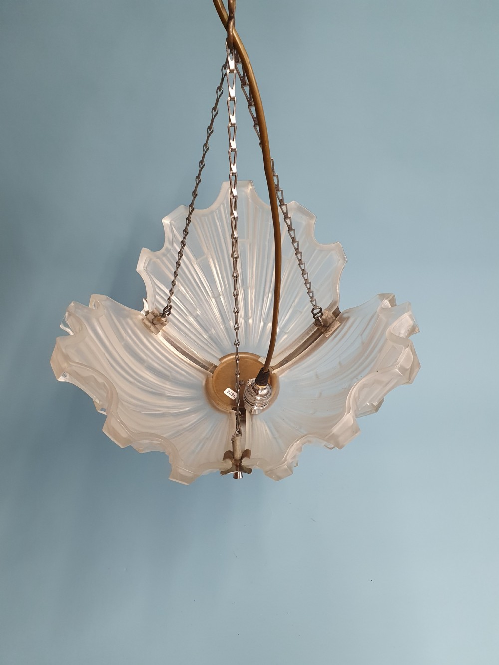 Art deco glass and chrome chandelier View IV