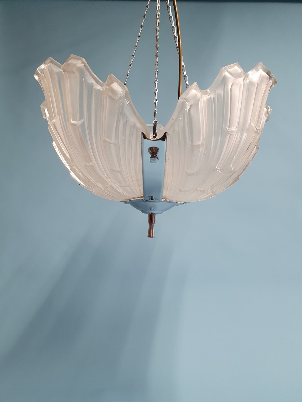 Art deco glass and chrome chandelier View V