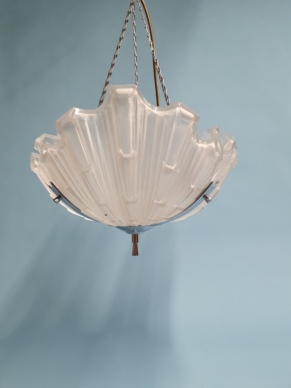 Art deco glass and chrome chandelier View VI