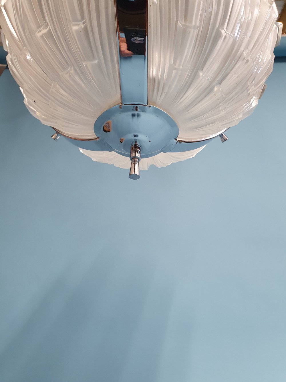 Art deco glass and chrome chandelier View VII