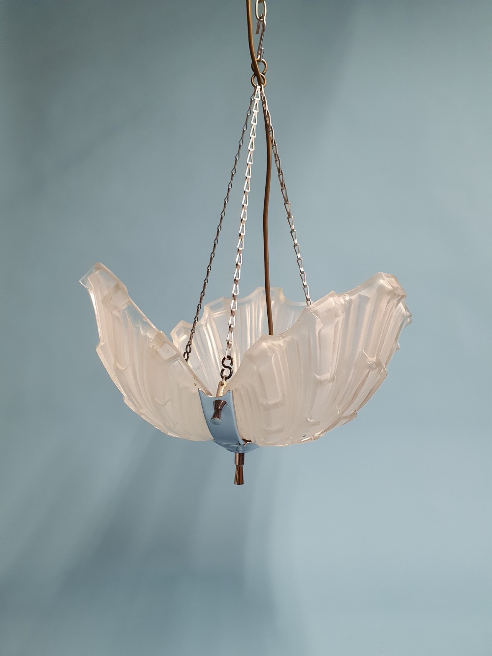 Art deco glass and chrome chandelier View VIII