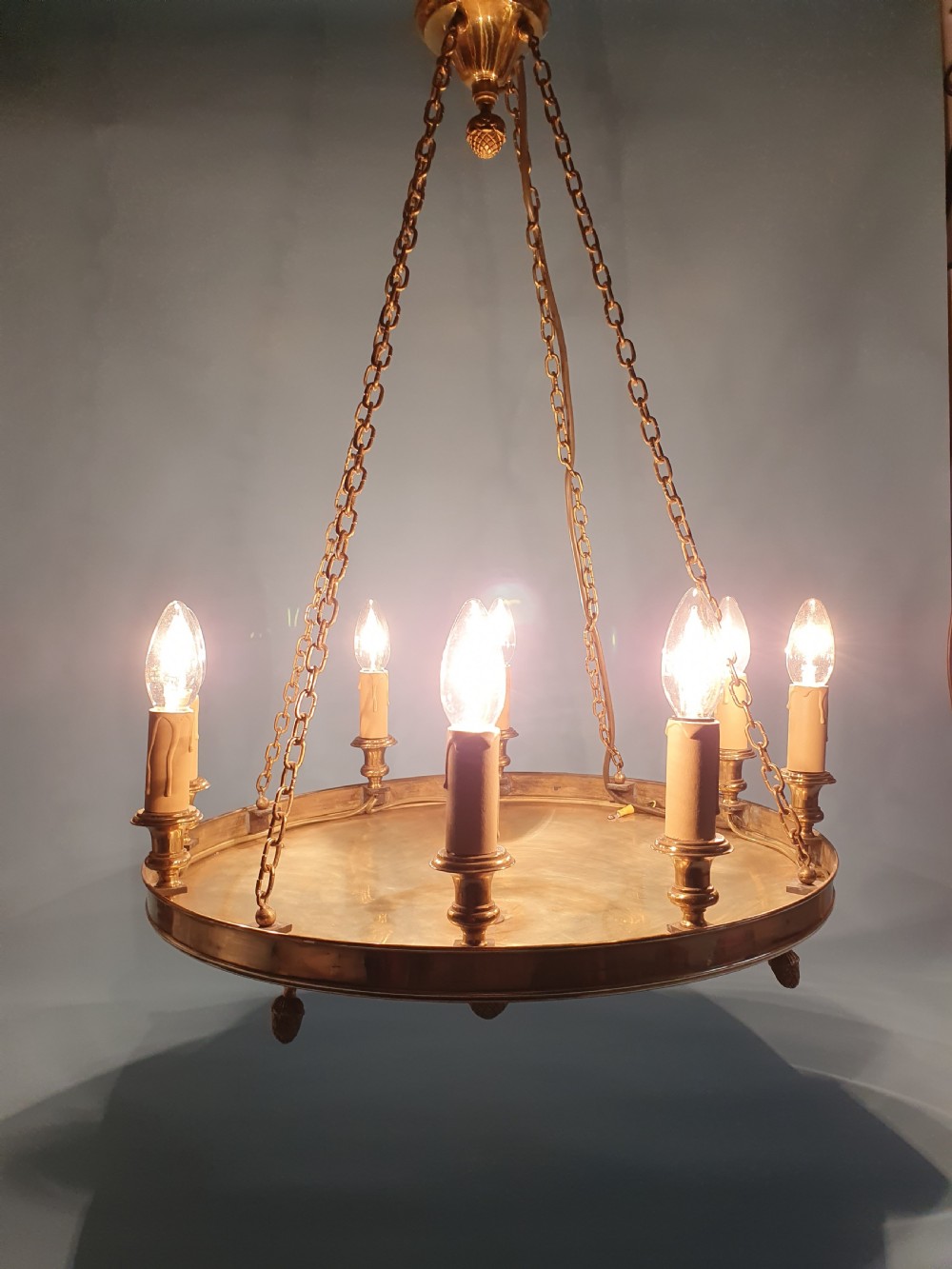 Early 20th century brass chandelier with 12 bulbs View III