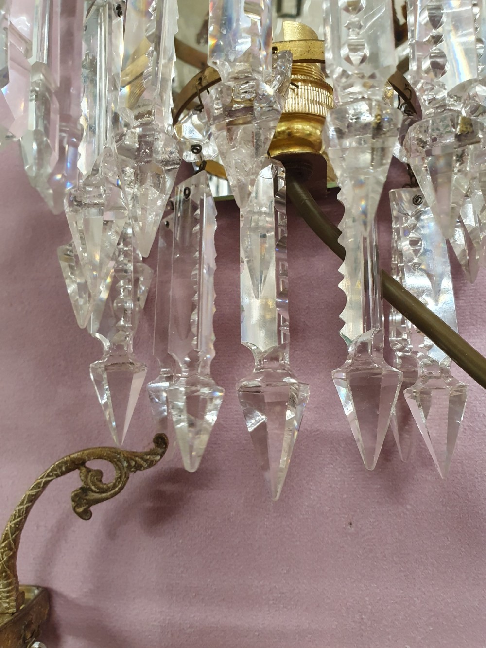 Early 20th century pair of wall lights with mirror backs View II