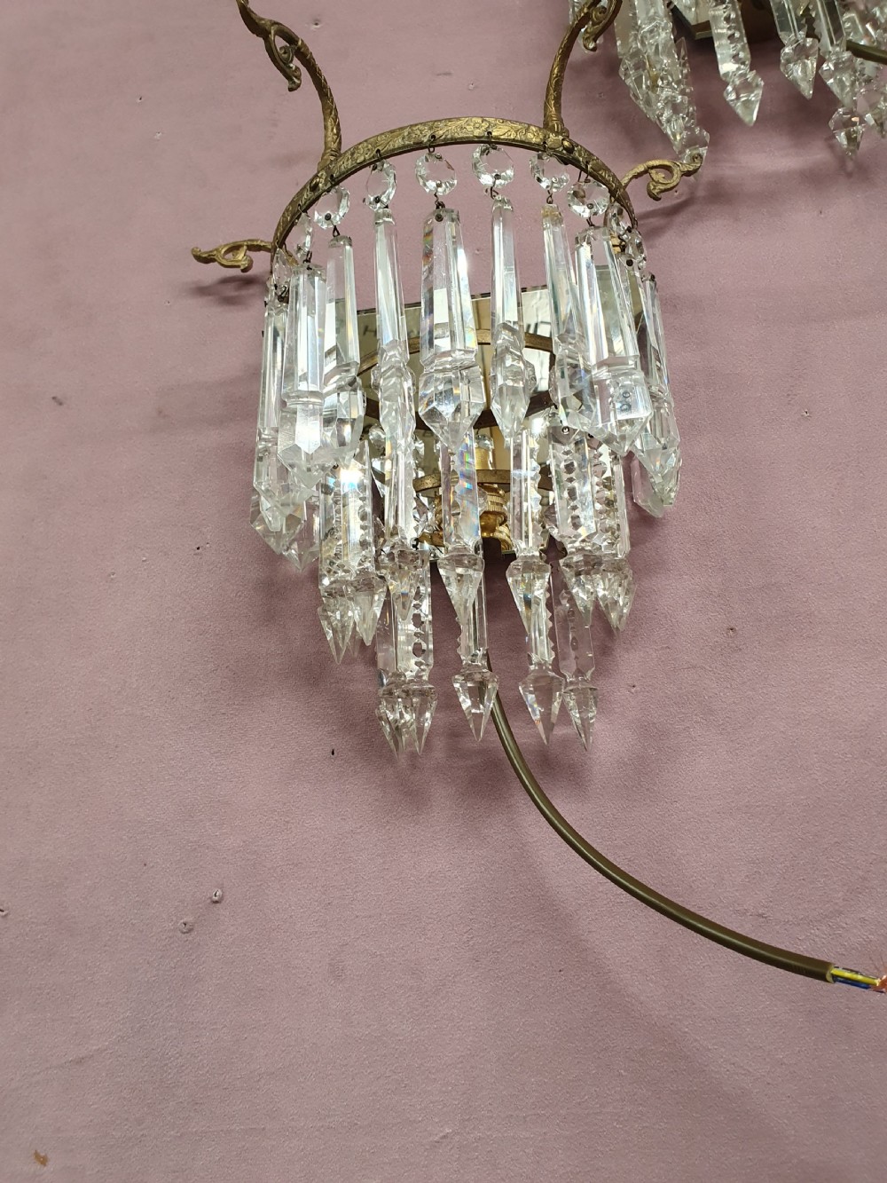 Early 20th century pair of wall lights with mirror backs View III