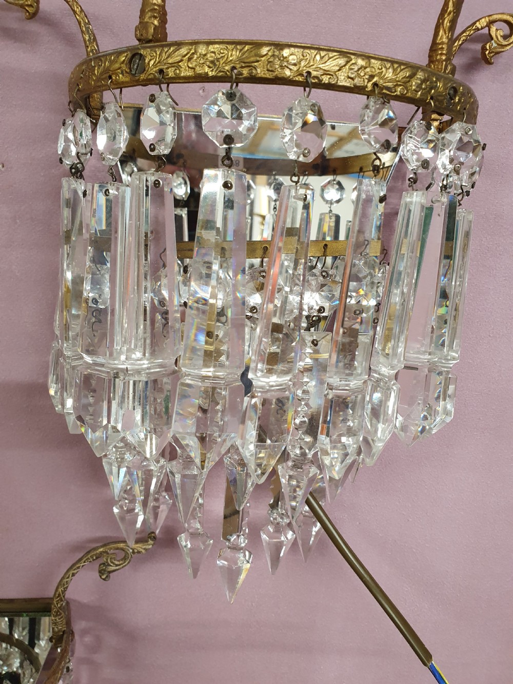 Early 20th century pair of wall lights with mirror backs View VII