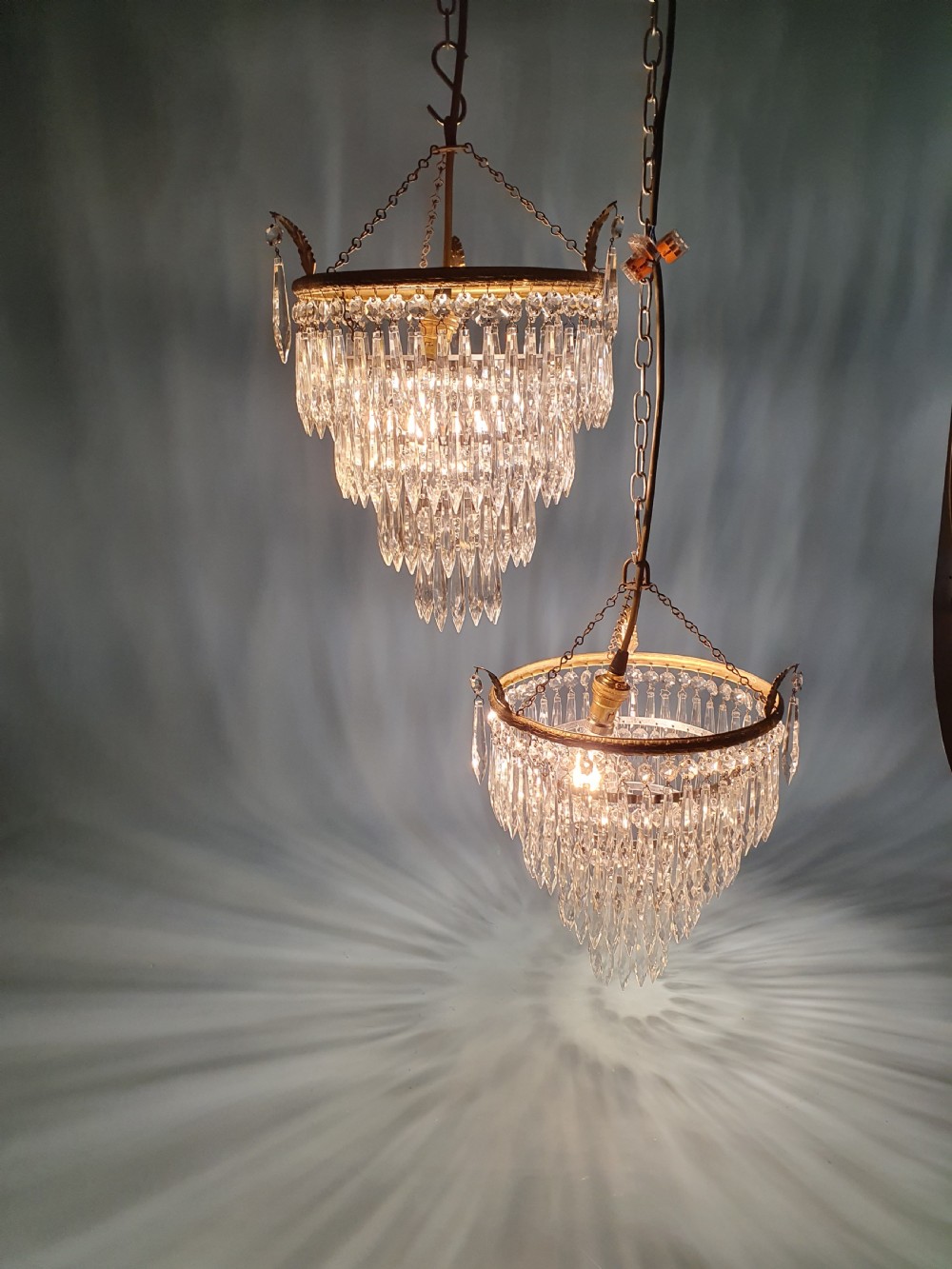 Early 20th century pair of spike chandelier with finials 11