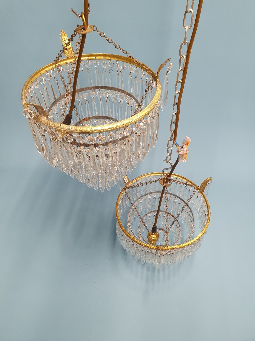 Early 20th century pair of spike chandelier with finials 11