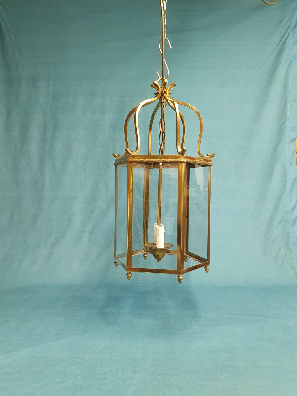 Early 20th century hexagon shaped brass porch light