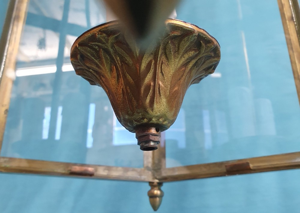 Early 20th century hexagon shaped brass porch light View III