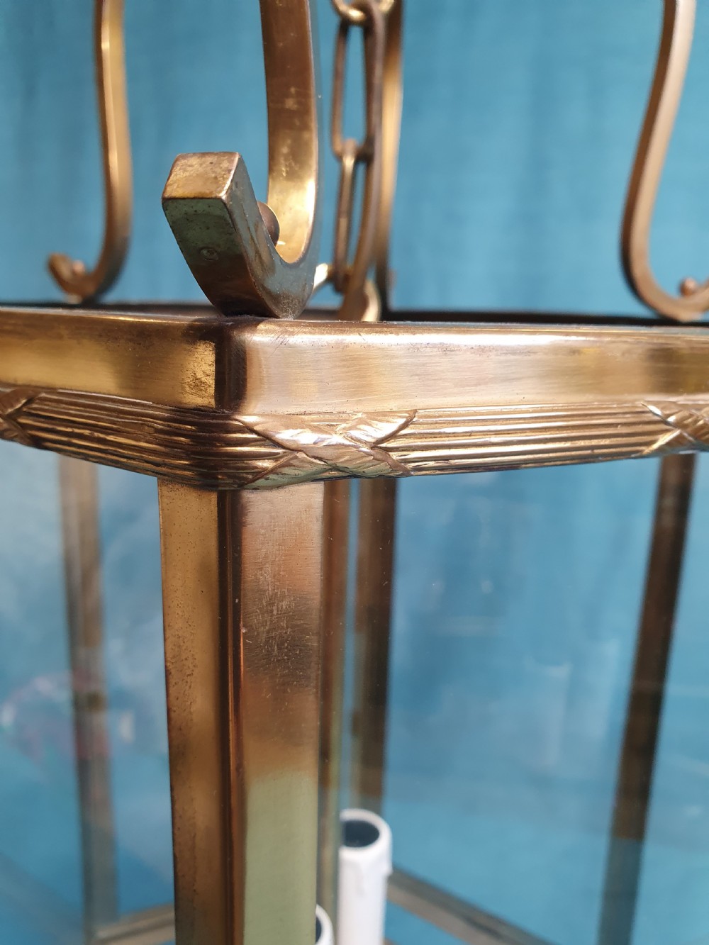 Early 20th century hexagon shaped brass porch light View V