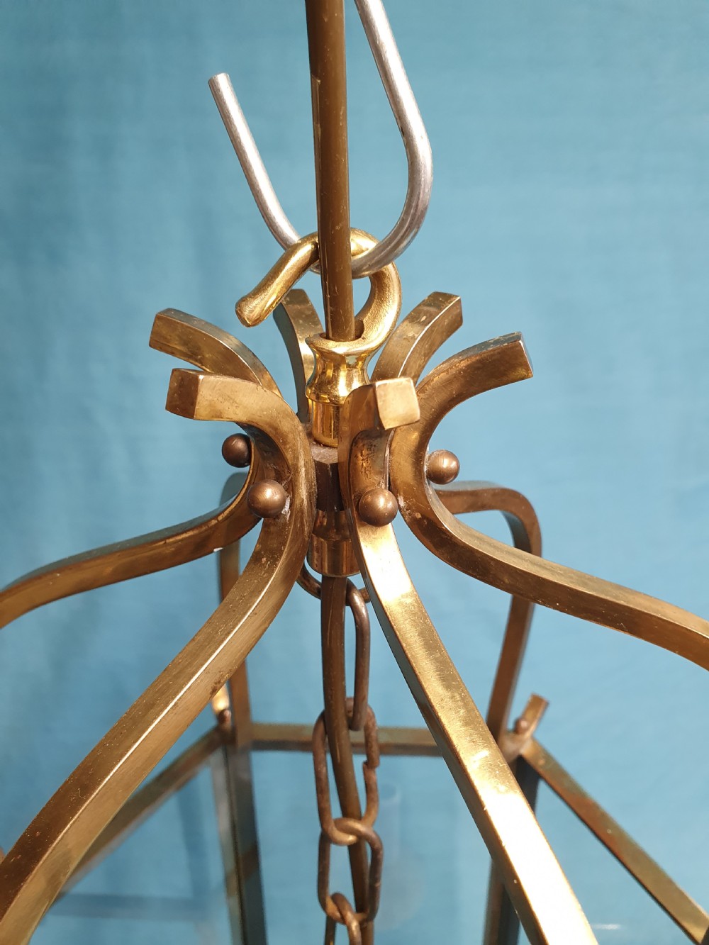 Early 20th century hexagon shaped brass porch light View VII