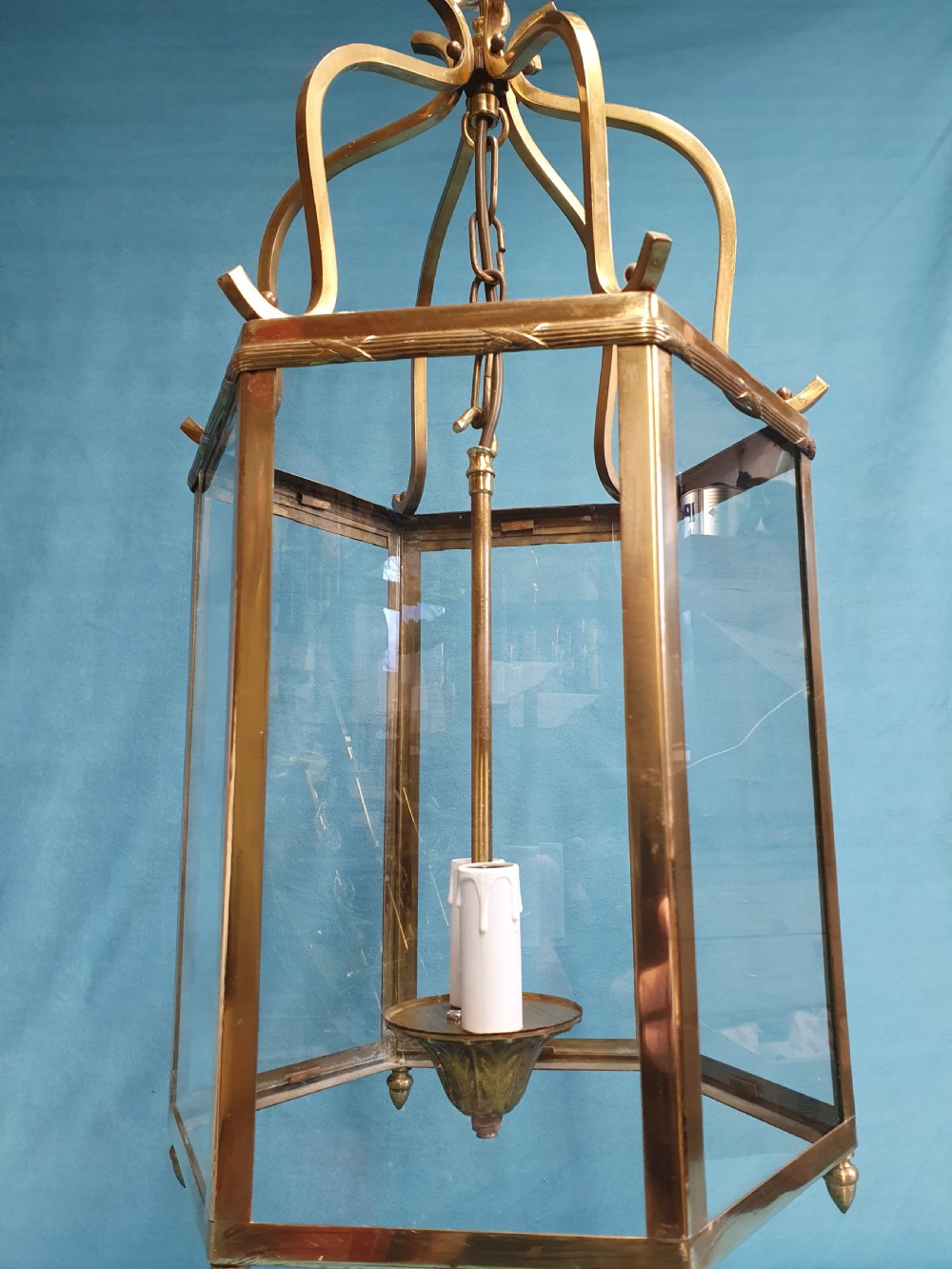 Early 20th century hexagon shaped brass porch light View IX