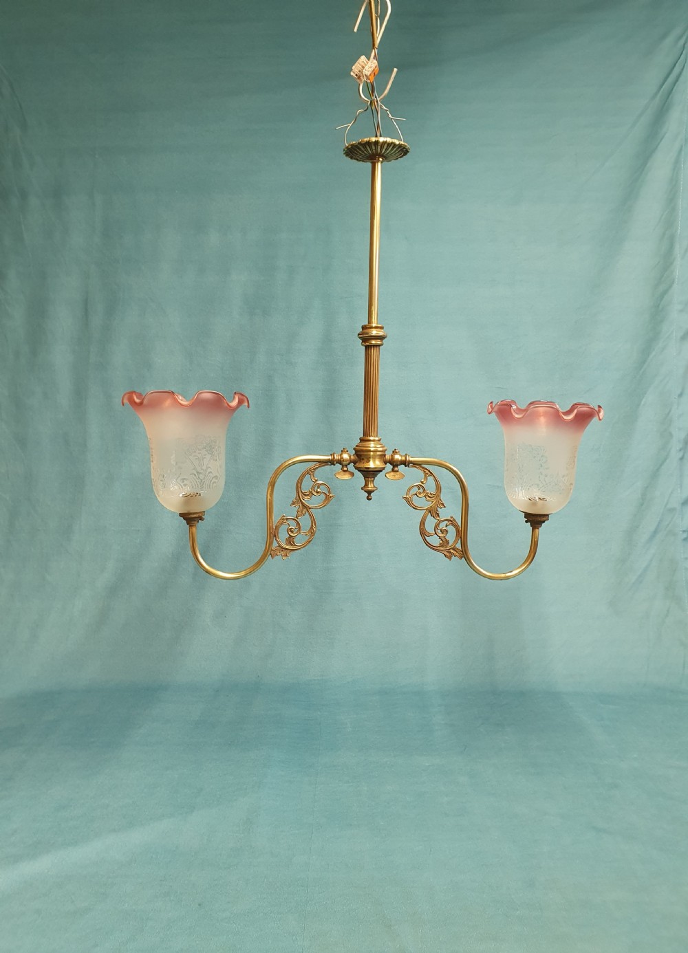 Late 19th century brass and glass chandelier