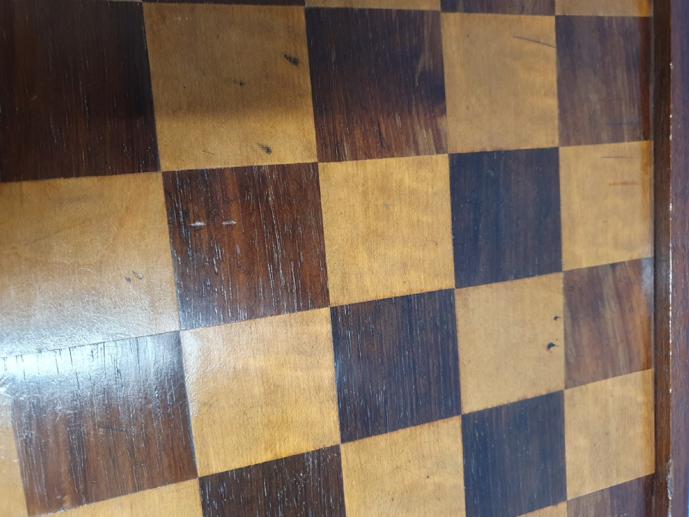 Late 19 century wooden chessboard with early 20th century chess set  View VI