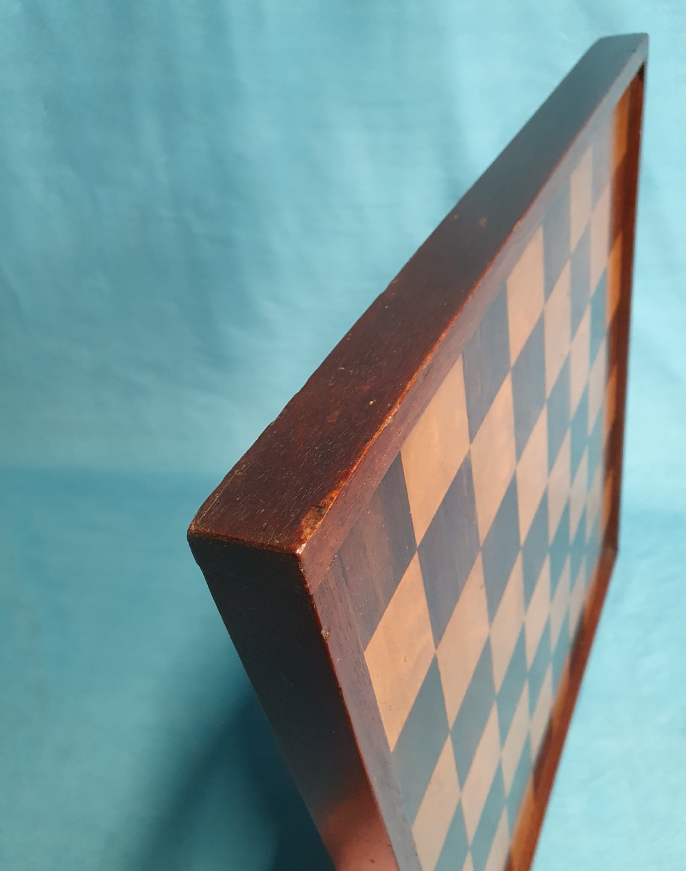 Late 19 century wooden chessboard with early 20th century chess set  View VIII