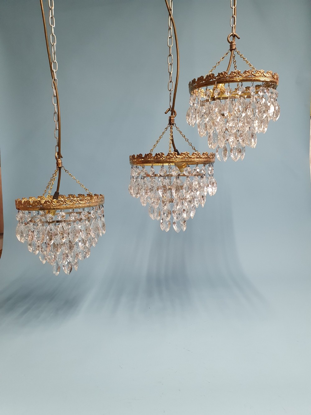 Set a three early 20th century drip chandeliers