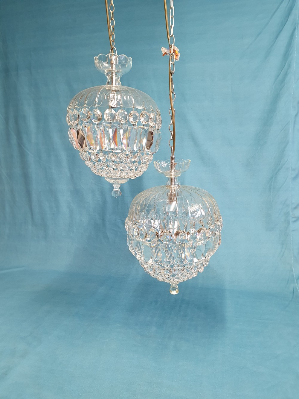 Super quality pair of dome top chandeliers with prisms 10