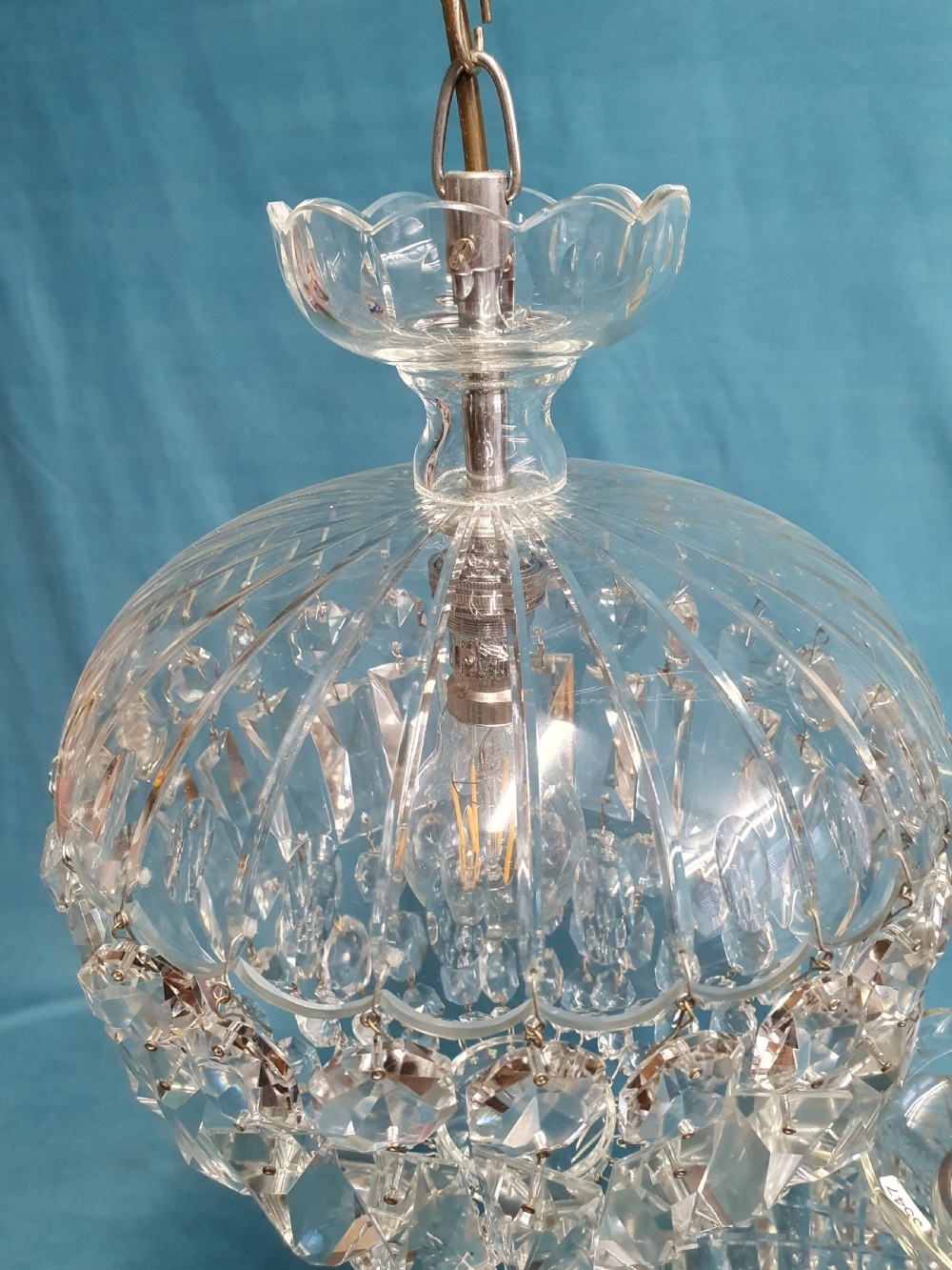 Super quality pair of dome top chandeliers with prisms 10