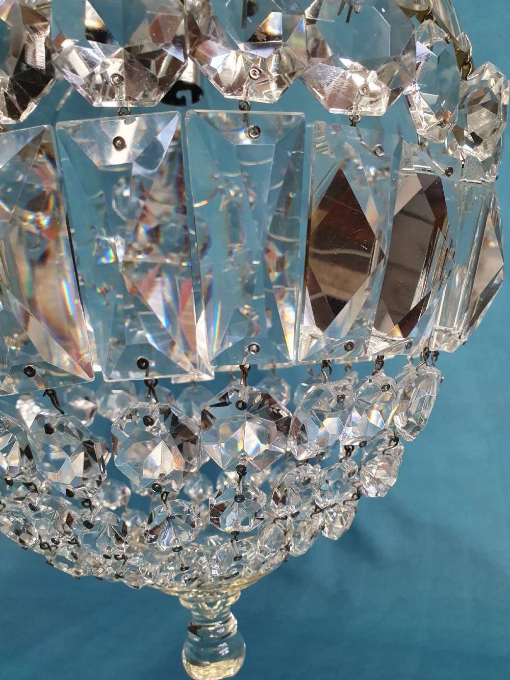 Super quality pair of dome top chandeliers with prisms 10
