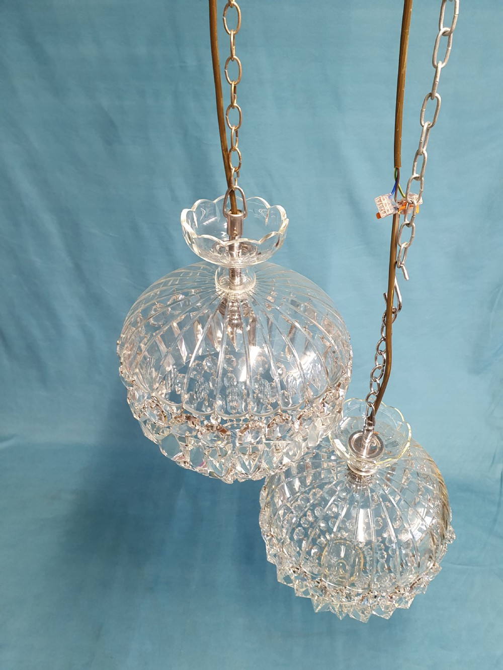Super quality pair of dome top chandeliers with prisms 10